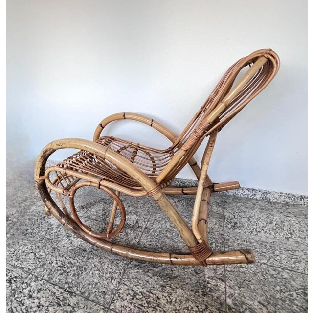 Vintage Boho Rocking Chair in Bamboo by Franco Albini for Veranda or Terrace, Italy, 1950s For Sale - Image 14 of 18