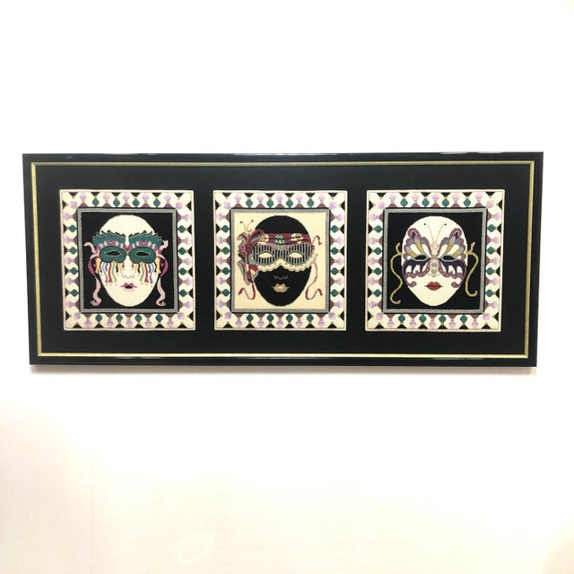 Long 1980s Needlepoint Textile Wall Art | Mardi Gras Carnival Masks For Sale - Image 10 of 10