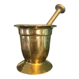 Vintage Solid Brass Mortar and Pestle Pharmacy Apothecary 5.75” 9.5 LBS For Sale