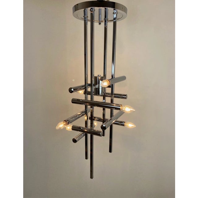 Gold Chrome Chandelier Sculpture by Gaetano Sciolari, Italy, 1970 For Sale - Image 8 of 10