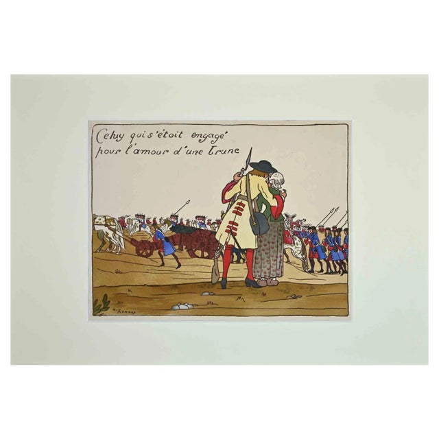 Guy Arnoux, Gallant Scene, Original Woodcut, 1920 For Sale