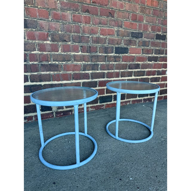 Pair of Round Aluminum and Glass Side Tables From Brown Jordan For Sale In Cleveland - Image 6 of 6