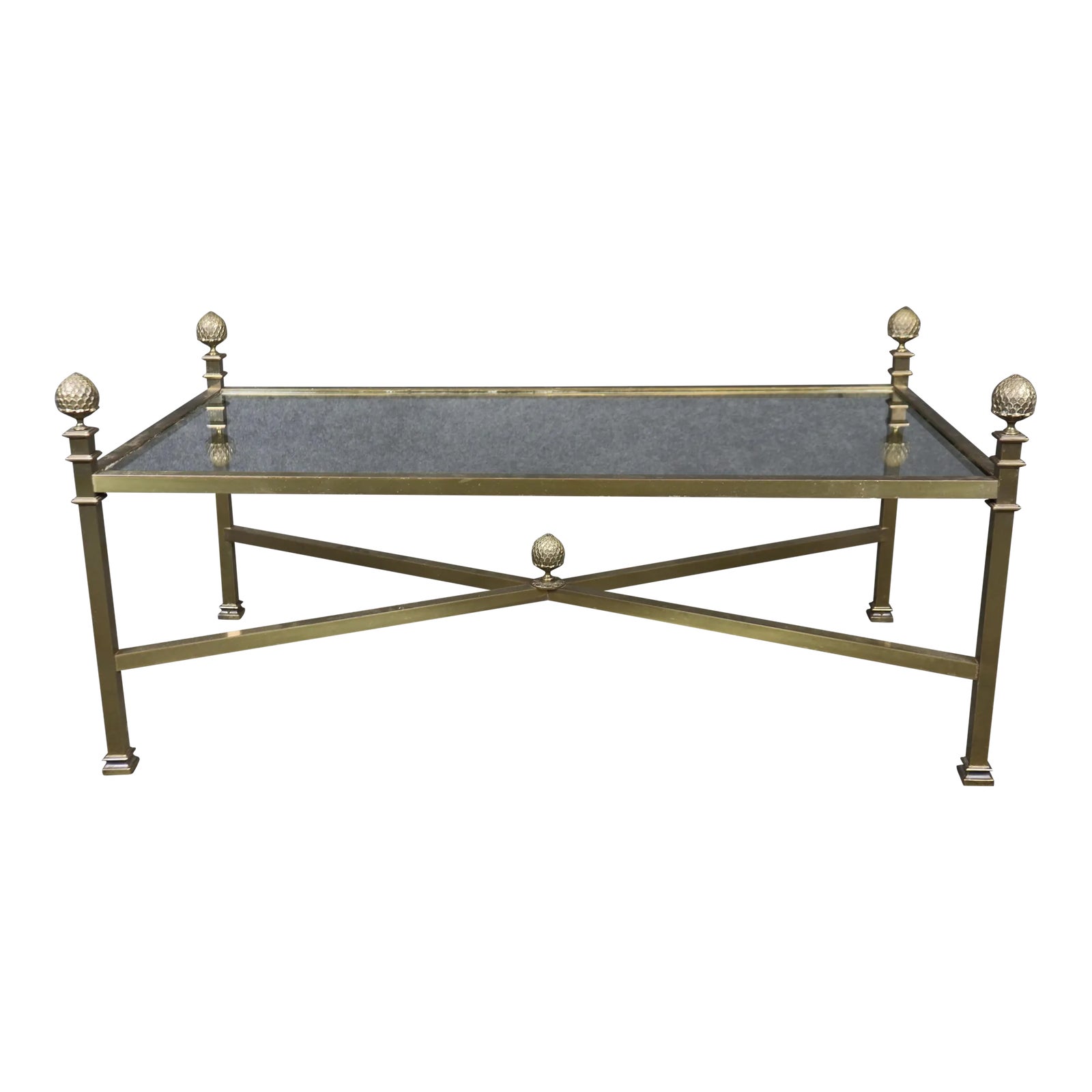 Maison Jansen Style Brass and Glass Top Coffee Table With Pineapple ...