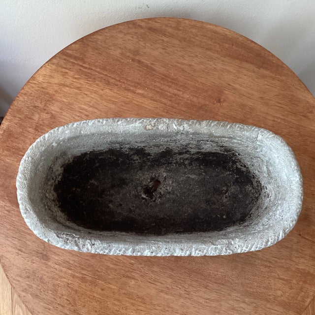 French Vintage Concrete Petite Garden Oval Planter W/Sculptural Detail and Garland Swag For Sale - Image 3 of 12