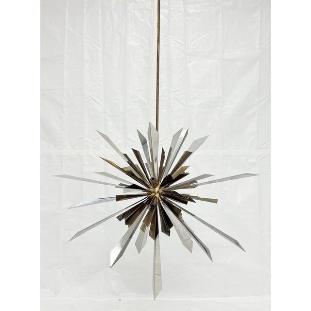 Brass & Nickel "Sunburst" Chandelier by Remains Lighting of New York For Sale - Image 12 of 18