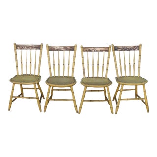 19th Century Painted Country Scenes Side Chairs - Set of 4 For Sale