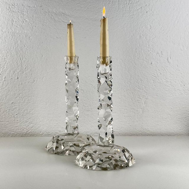 Faceted Murano Crystal Glass Candlesticks by Archimede Seguso, 1950s, Set of 2 For Sale - Image 10 of 14