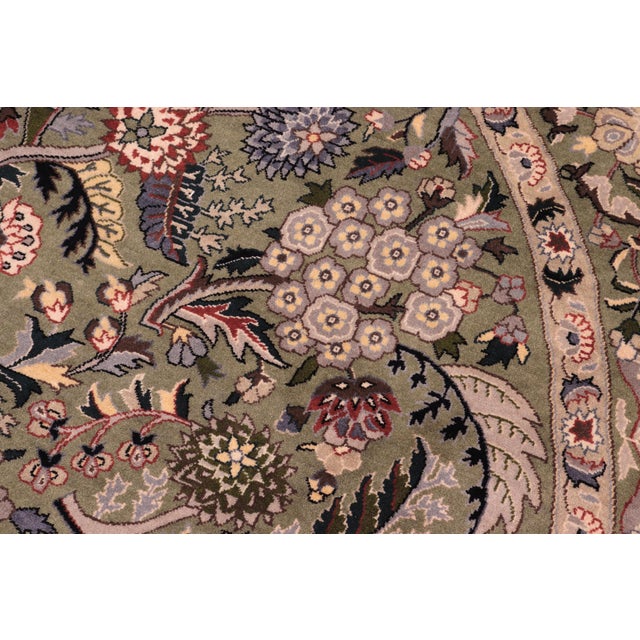 Textile Shabby Chic 1990's Pak-Persian Green/Gray Wool Round Rug - 6'2'' X 6'3'' For Sale - Image 7 of 9