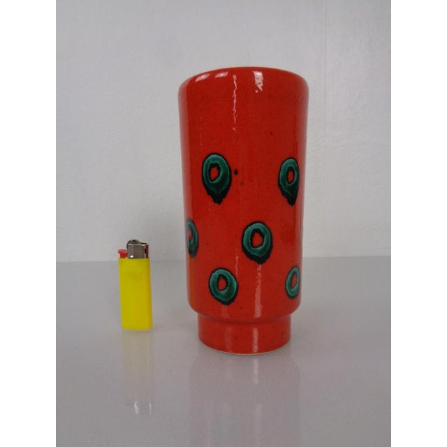 Small, green/orange pop art ceramic vase by Jasba. I have official proof of authenticity such as vintage catalogs,...