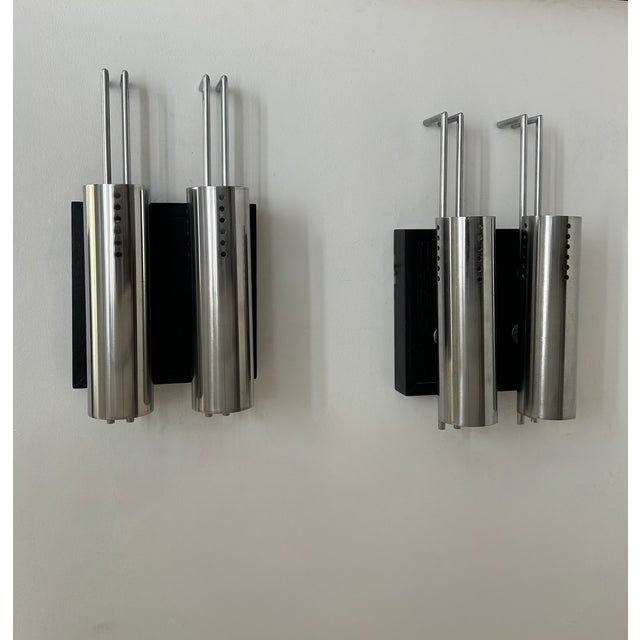 Metal Vintage Wall Lights in Chromed Metal and Blackened Oak, France, 1970, Set of 2 For Sale - Image 7 of 11