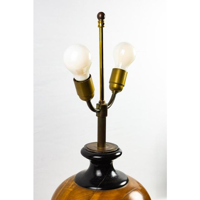Turned Wooden Ball Lamp Base with Two Lights, 1980s, in Very Good conditions. Designed 1950 to 1959 European Plug (up to...