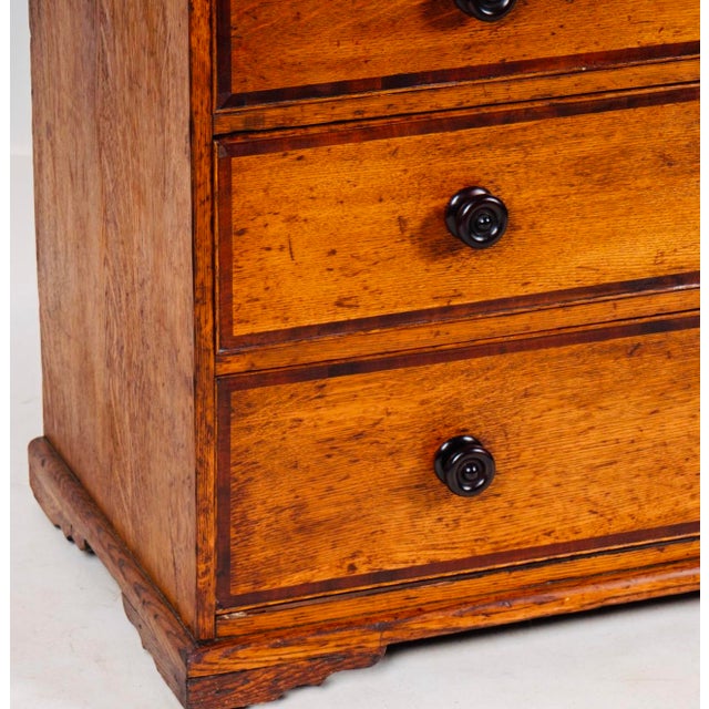 Wood English Two-Tone Oak Chest of Drawers, 19th Century Country House Chest With Mahogany Crossbanding For Sale - Image 7 of 11