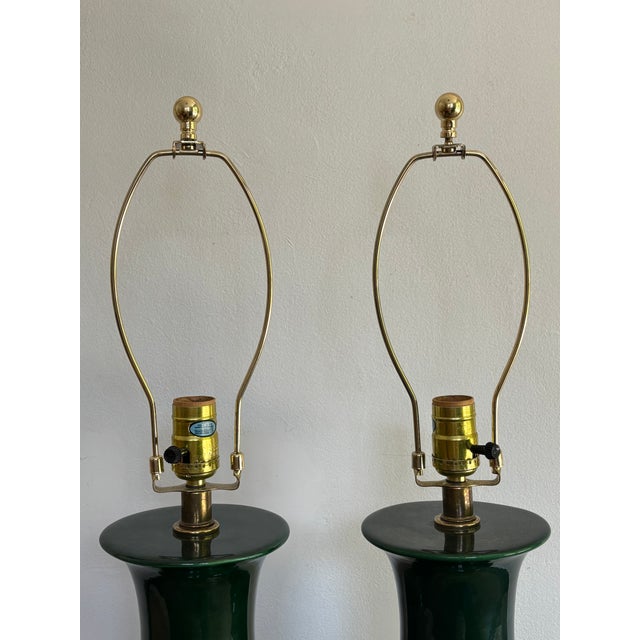 1980s 1980s Forest Green Porcelain Urn Form Lamps - A Pair For Sale - Image 5 of 9