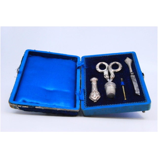 Five-Piece Silver Sewing Set in Original Case, Set of 5 For Sale - Image 6 of 7