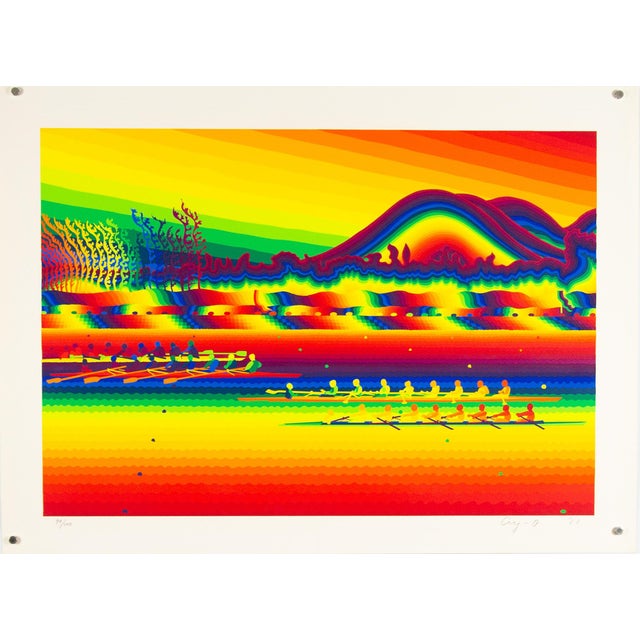 Original Limited Edition Silkscreen Rowing Poster by Ay-O, 1988 For Sale