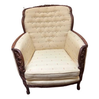 1920's Art Nouveau Carved Walnut Lounge Club Chair Pineapple Upholstery For Sale