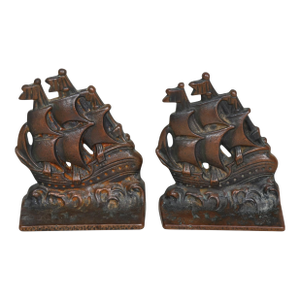 Verona Cast Iron Sailing Ship Bookends, a Pair