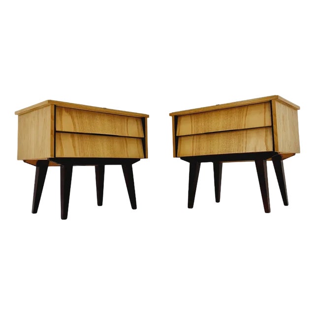 Mid-Century German Beech Bedside Tables from Wk Möbel, 1960s, Set of 2 For Sale