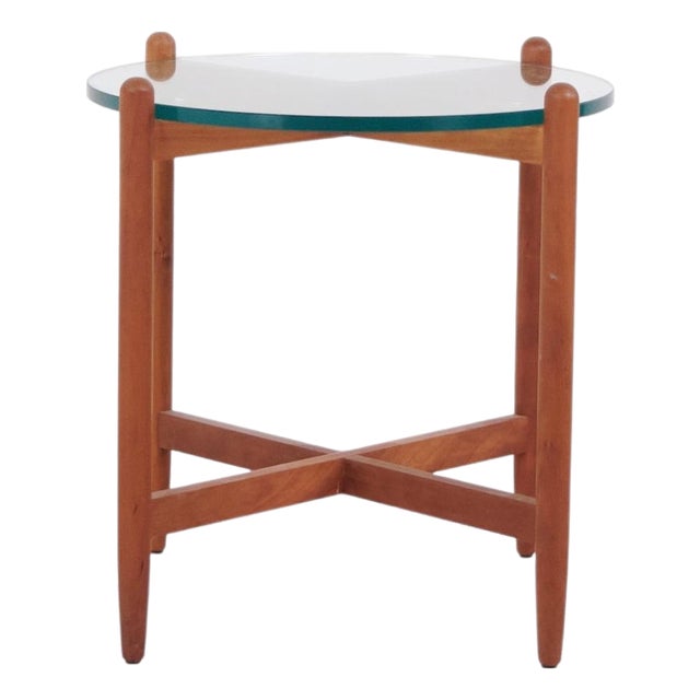 Swedish Cherrywood Side Table with Round Glass Top, 1960s For Sale