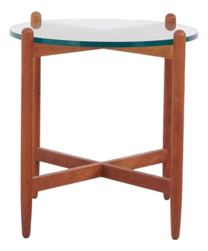 Swedish Cherrywood Side Table with Round Glass Top, 1960s
