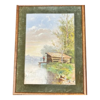 Late 19th Century Signed by E. Buffet Victorian Oil on Porcelain Painting of a River Scene For Sale
