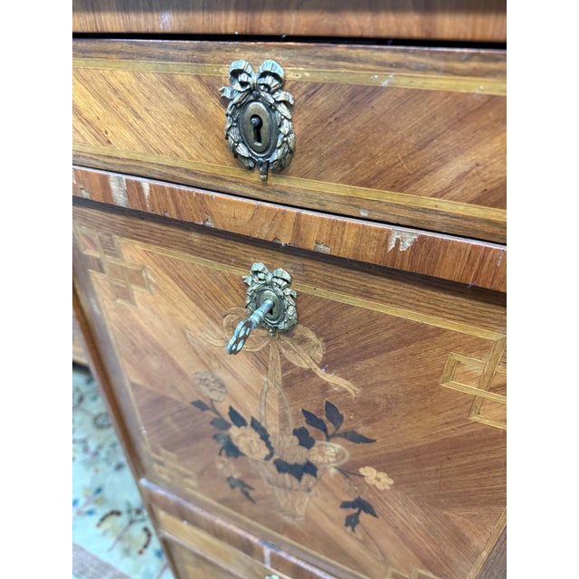 Louis XVI Style Escritoire With Marquetry + Marble, 19th Century For Sale In San Francisco - Image 6 of 12
