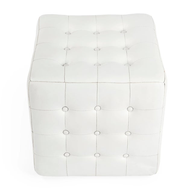 White Leon Leather Ottoman, White For Sale - Image 8 of 8