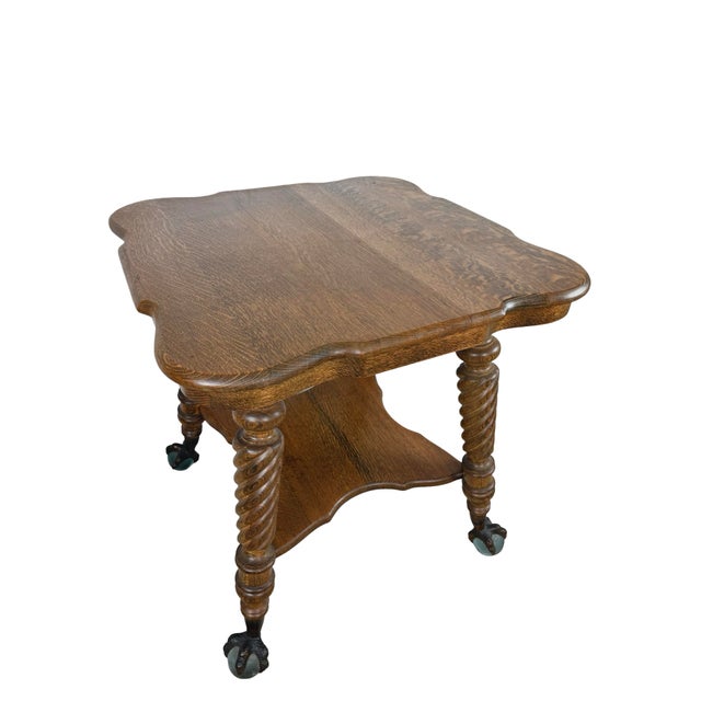 Early 20th Century Tiger Oak Barley Twist Table With Glass Ball & Claw Feet For Sale - Image 15 of 17
