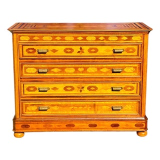 Antique Folk Art Inlaid Chest of Drawers With Nautical Stars and Tombstones For Sale