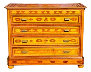 Antique Folk Art Inlaid Chest of Drawers With Nautical Stars and Tombstones