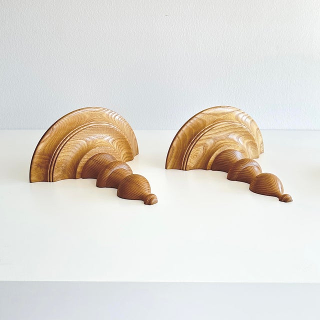 Wood Vintage Carved Oak Wood Wall Shelf Sconces- A Pair For Sale - Image 7 of 11