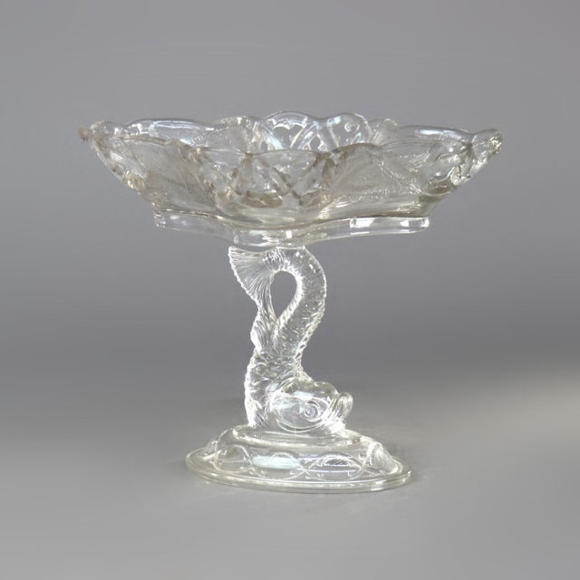 Vintage Figural Dolphin Pressed Glass Compote Circa 1930 For Sale - Image 6 of 9