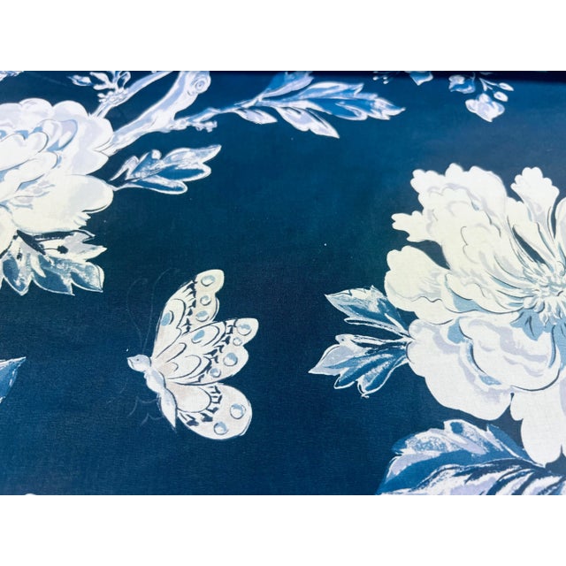 1.5 Yard Brunschwig & Fils Les Pivoines Navy Blue White Floral Cotton Drapery Fabric For Sale In Columbia, SC - Image 6 of 7
