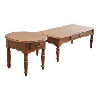 Broyhill Premier Collection Oak End Table & Vintage Coffee Table Set of 2 - 1980s For Sale