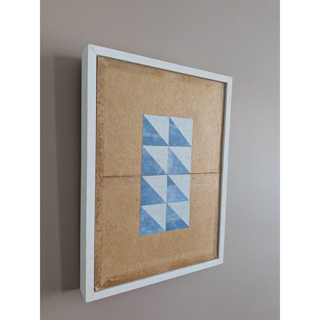 2026 Contemporary 'Geometric Collage in Blue Triangles' Original Mini Abstract Mixed Media Painting by British Artist Dave Boyd, Framed For Sale - Image 4 of 8