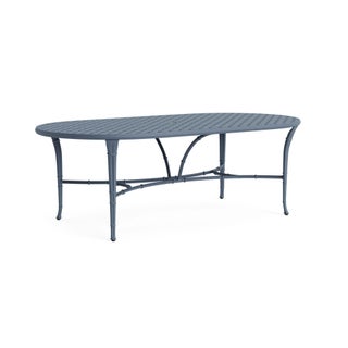 Brown Jordan Calcutta 44" x 86" Oval Cast Umbrella Dining Table in Sapphire For Sale