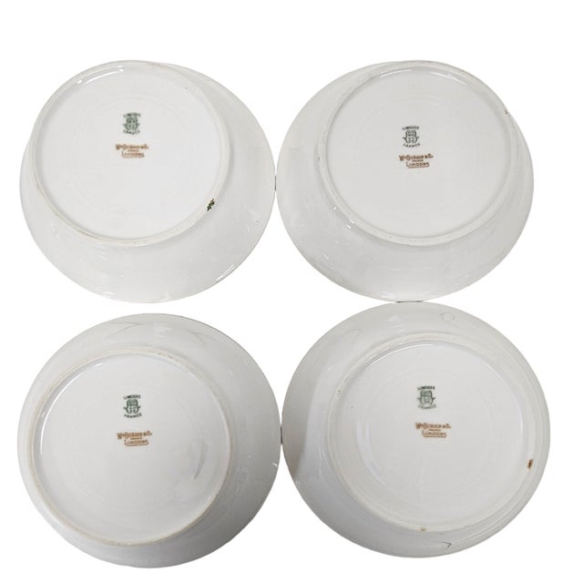 Set of 4 Guerin & Co Limoges Pink Rose & Gold Bone China Soup Bowls, France c.1910-1932 For Sale - Image 11 of 11