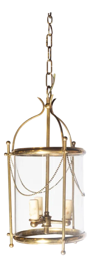 Elegant French Brass and Glass Lantern Chandelier, circa 1940