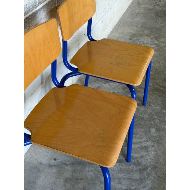 Blue Tubular Steel Stacking Chairs Set of 2 European Vintage Mid-Century Modern 1970s For Sale - Image 9 of 11