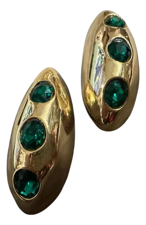 A Pair of 1990s Costume Jewelry Brass and Emerald Crystals Italian Earrings