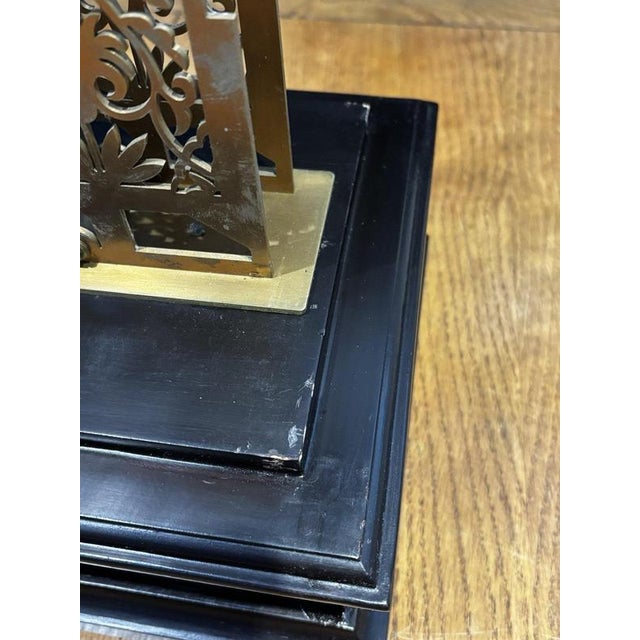 Large Architectural Brass Cathedral Skeleton Clock with Case and Key For Sale - Image 12 of 18