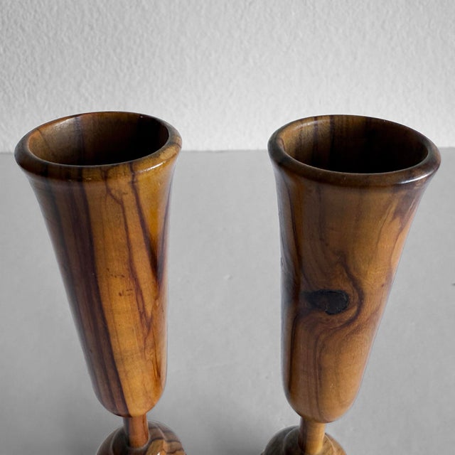 Mid 20th Century Handcrafted Zebrawood Candle Holders - Set of 2 For Sale In Los Angeles - Image 6 of 8