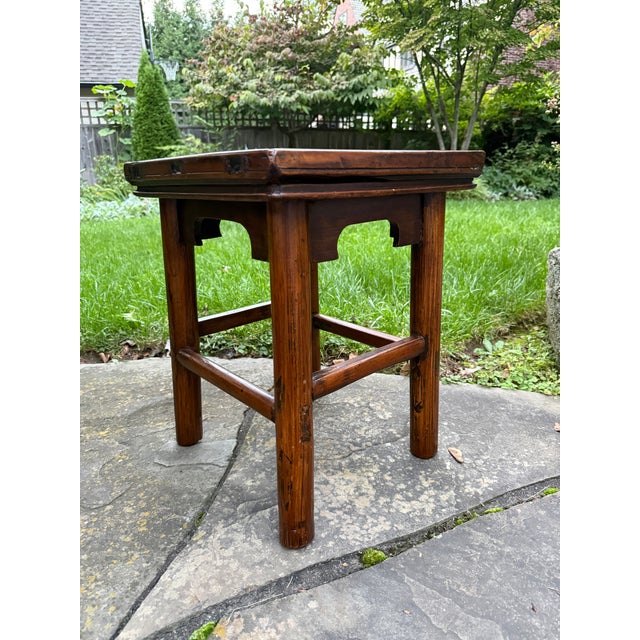 Brown Antique Provincial Chinese Hardwood Low Stool / Table For Sale - Image 8 of 15