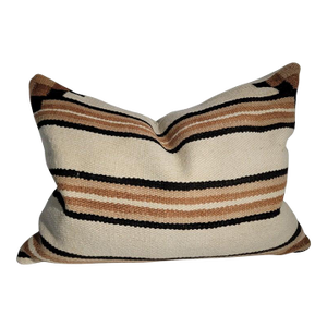 1930s Striped Hand Woven Bolster Pillow, Linen Backing