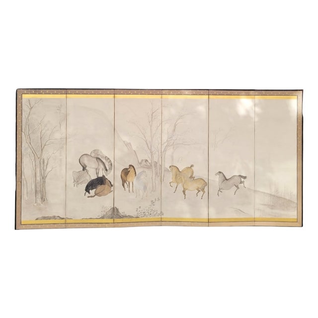 Edo Period Kano School Byôbu Screen with Wild Horses, Japan, 19th Century For Sale