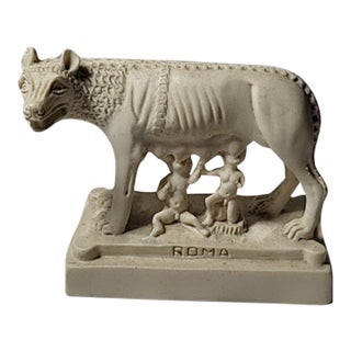 1980s Stone Figurine Wolf and Romulus Remus For Sale