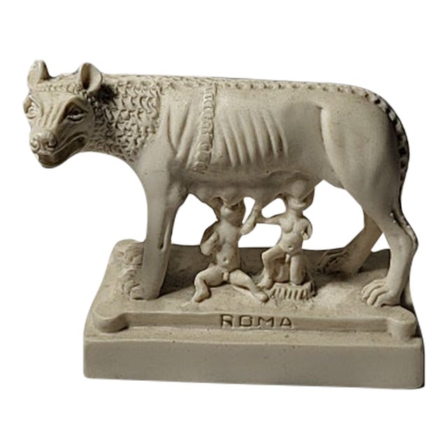 1980s Stone Figurine Wolf and Romulus Remus For Sale