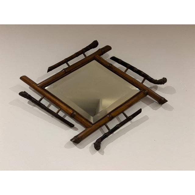 Japonisme Belle Époque Beveled Bamboo Wall Mirror For Sale - Image 3 of 7