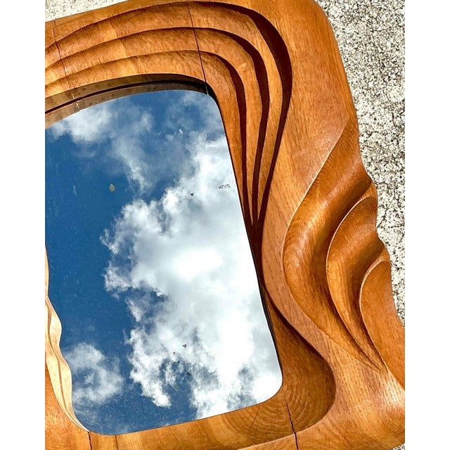 Vintage Hand Carved Wave Mirror For Sale - Image 10 of 12