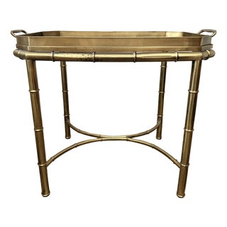 Vintage Brass Faux Bamboo Side Table With Glass Tray Top | Hollywood Regency End Table For Sale